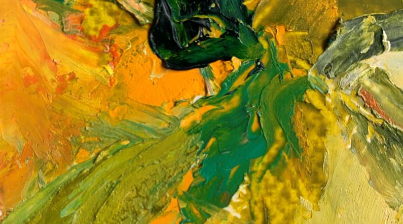 Emmi Tavela: Palmut (Palm Trees, series, detail, 2024, oil on paper, 15 x 10,5 cm)