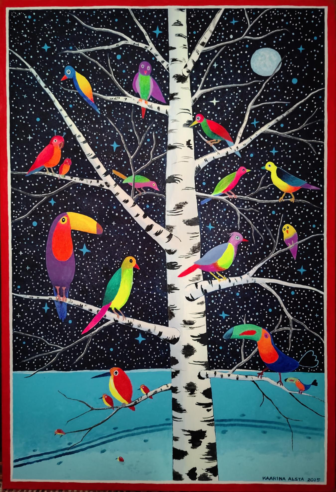 Kaarina Alsta: Maahanmuuttajat (2025, akryyli, 93 x 63 cm) Kaarina Alsta: Maahanmuuttajat (2025, akryyli, 93 x 63 cm)