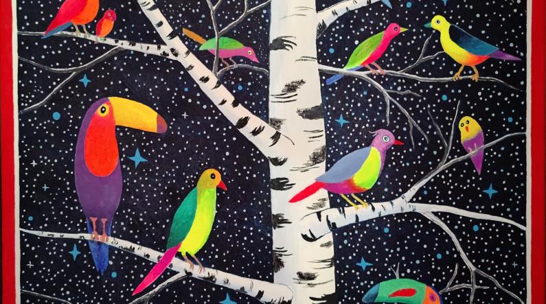 Kaarina Alsta: Maahanmuuttajat (2025, akryyli, 93 x 63 cm)
