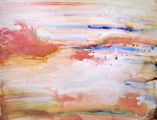Päivi Kukkasniemi: Väritaivas (2025, akryyli MDF-levylle, 100 x 120 cm)