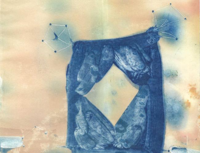 Hanna Holma: Lannistumaton hyvien uutisten lähetin (Indomitable transmitter of good news, 2026, monotype, 21 x 20 cm)