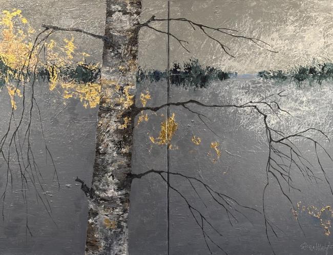 Elena Maijala: Nocturne 5 (2026, oil and gold leaf on canvas, 73 x 108 cm)