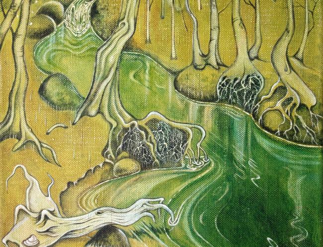 Sebastian Lindberg: Tuoni (Underworld, 2025, acrylic and oil on canvas, 40 x 30 cm)