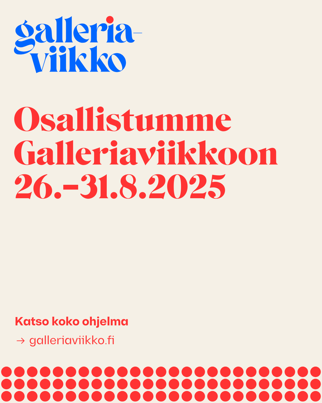 Information and dates for Gallery Week Finland.