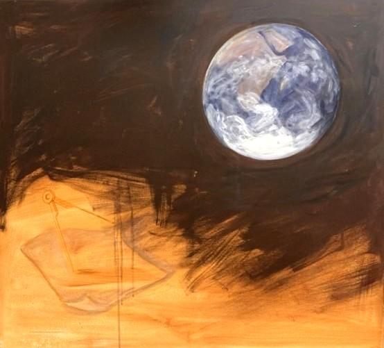Annu Ahlström: Sininen planeettamme (2010, akryyli kankaalle, 90 x 100 cm)
