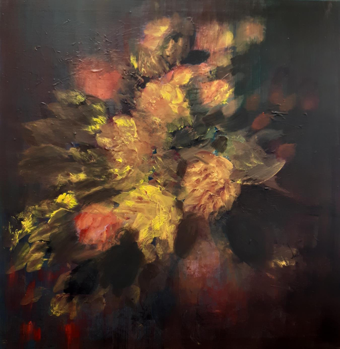 Tuula Aalto: Mieli kukkii XVIII (2026, akryyli, 80 x 80 cm)
