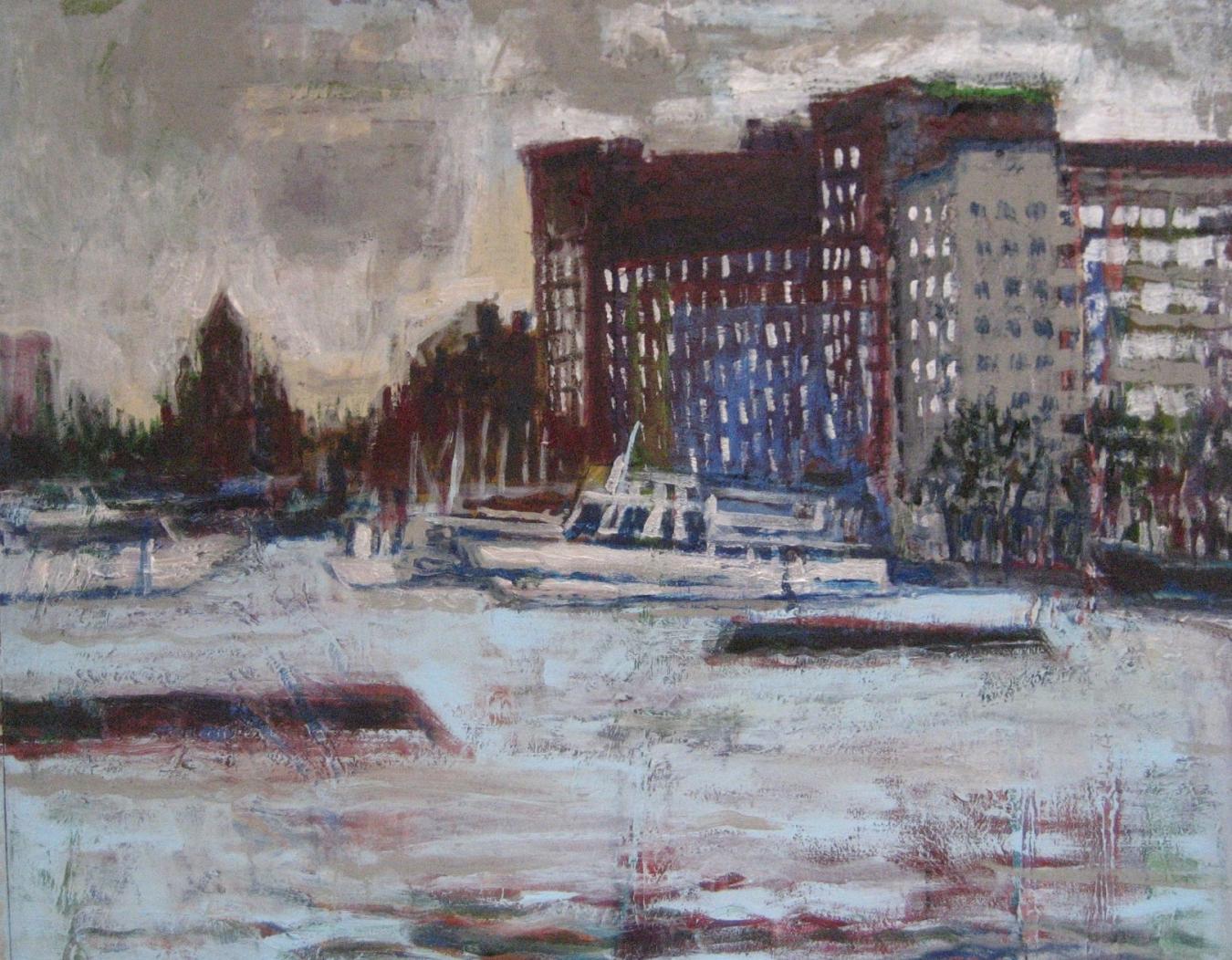 Elina Liikanen: Alkukevät I (2022, akryyli, 73 x 92 cm)