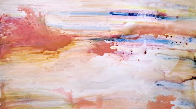 Päivi Kukkasniemi: Väritaivas (2025, akryyli MDF-levylle, 100 x 120 cm)