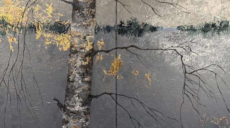 Elena Maijala: Nocturne 5 (2026, oil and gold leaf on canvas, 73 x 108 cm)