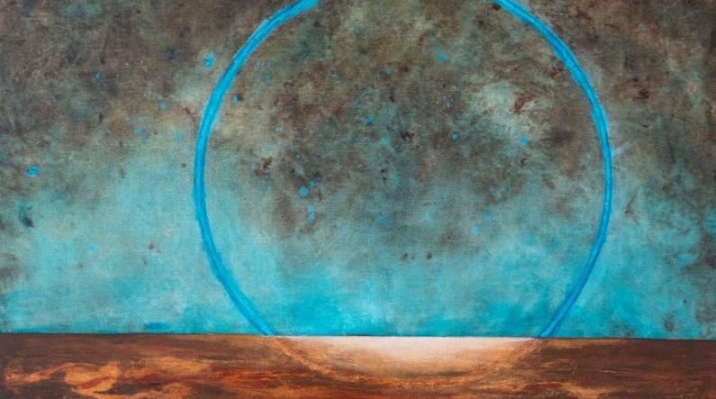 Olof Kangas: Celestial Mystery No 1. (2024, acrylic on canvas, 100 x 100 cm)